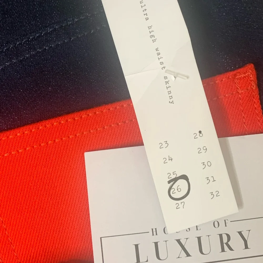 NWT CURRENT/ELLIOTT Ultra High Waist Skinny Jeans, Dark Blue w/ Red Accents, 26 - Picture 10 of 12